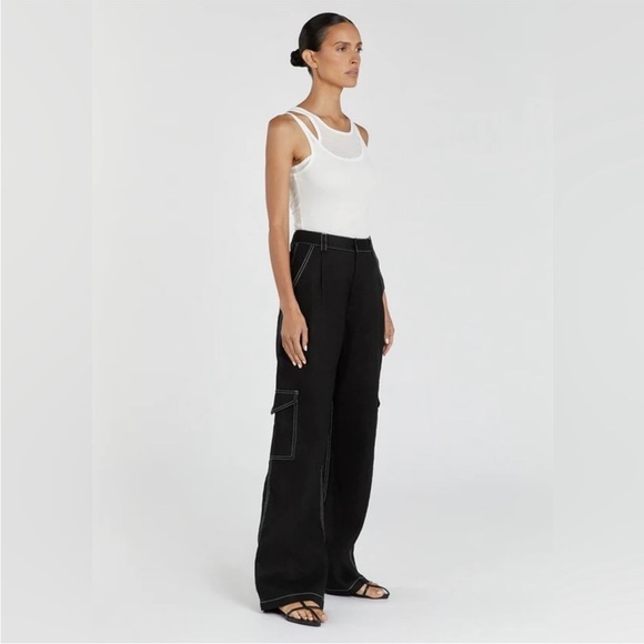 DISSH DIMITRA BLACK LINEN CARGO PANT US 4 - Picture 2 of 8